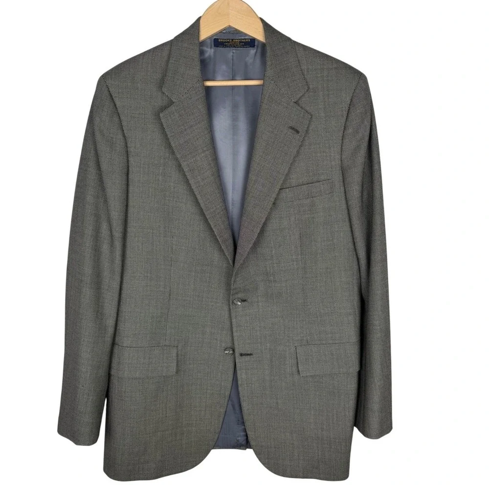 Brooks Brothers Sport Coat Mens 42L Black Wool Textured Two Button Blazer Jacket